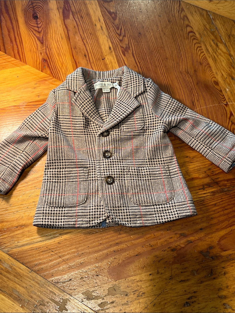 Hope & Henry NWT Baby Boys Fleece Suit Blazer Camel Glen Plaid 6-12M